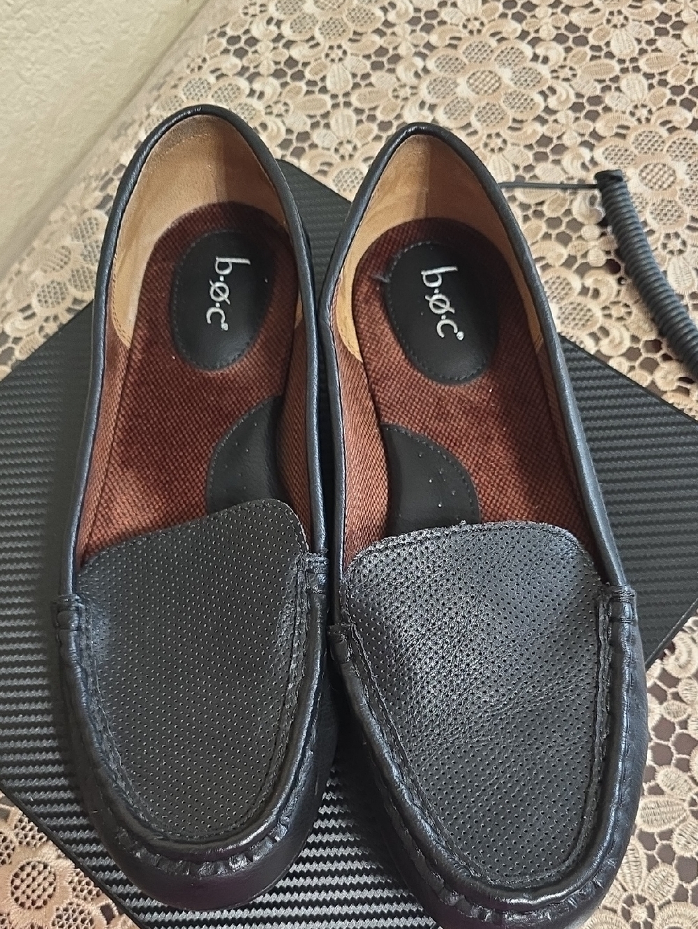 b.o.c. Black Textured Leather Slip-On Loafers